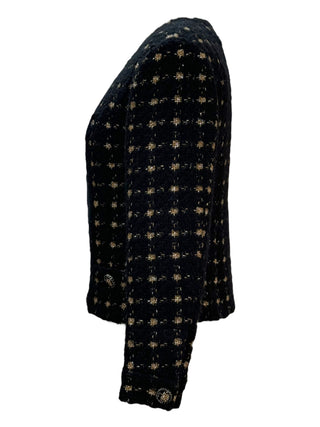 Chanel Gold Polka Dot V Neck Tweed Jacket
