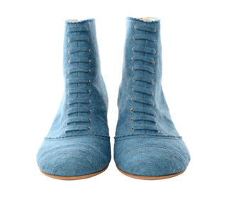 Chanel Blue Felt Short Boots