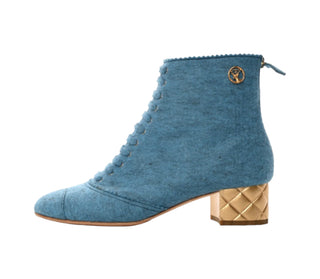 Chanel Blue Felt Short Boots