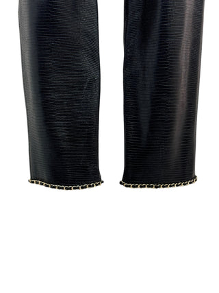 Chanel Black Deerskin Classic Lace Trim Trousers