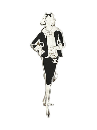 Chanel Vintage Silver & Black Coco Lady Brooch