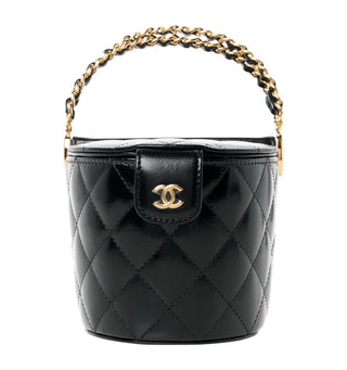 Chanel Black Lambskin Quilted Chain Top Handle Vanity With Chain