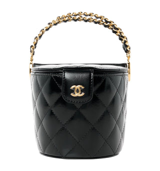 Chanel Black Lambskin Quilted Chain Top Handle Vanity With Chain