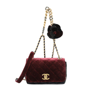 Chanel Velvet Red & Blue Quilted Small Camellia Flap Bag