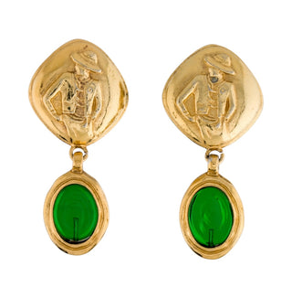 Chanel Vintage Coco Silhouette Green Gripoix Drop Earrings