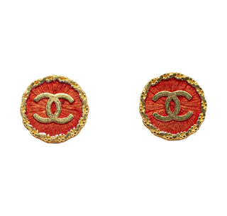 Chanel 1995 Red & Gold Plated CC Clip On Earrings
