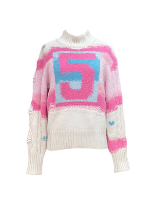 Chanel White & Pink NO5 Pop Dream Intarsia Knit Sweater