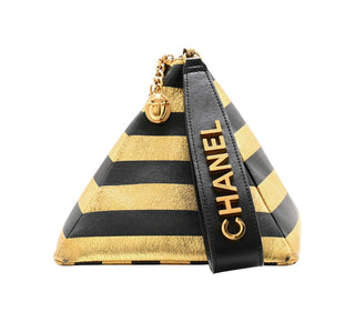 Chanel Black & Gold Metallic Lambskin CC Kheops Pyramid Bag With Gold Hardware