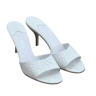 Chanel White Camellia Embossed Leather Mules
