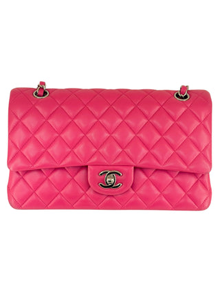 Chanel Hot Pink Lambskin Quilted Medium Double Flap Bag With PHW