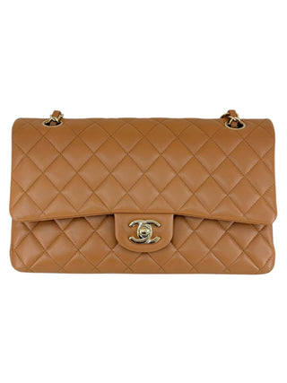 Chanel Brown Lambskin Quilted Medium Double Flap Bag With GHW