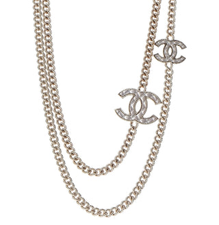 Chanel Gold Pearly White Quilted CC Layered Long Chain Necklace