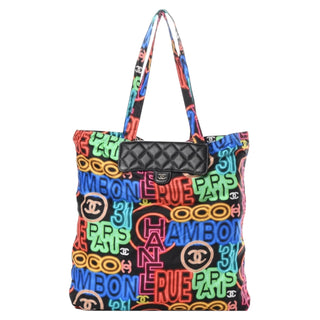 Chanel Black Caviar Fabric Multicolour Graffiti Foldable Tote