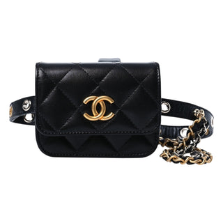 Chanel Black Quilted Goatskin Punk Essentials Mini Flap Belt Bag With Chain Detail
