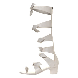 Chanel White Lambskin Crossover Bow CC Mid Calf Sandals