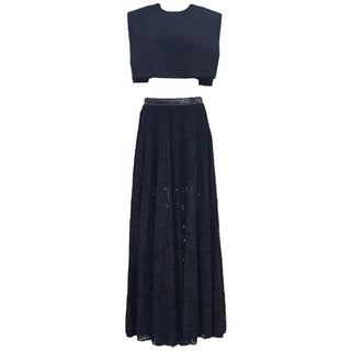 Louis Vuitton Black Structured Crop Top & Lace Maxi Skirt Set