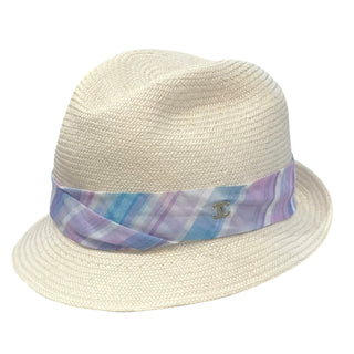 Chanel Pastel Check Straw Fedora Hat