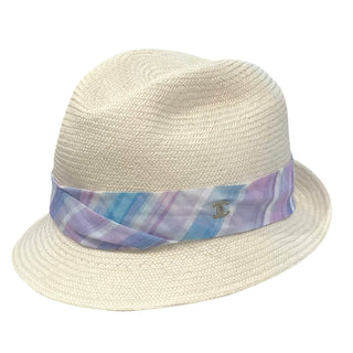 Chanel Pastel Check Straw Fedora Hat