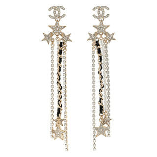 Chanel Gold Crystal Lambskin CC Star Drop Earrings