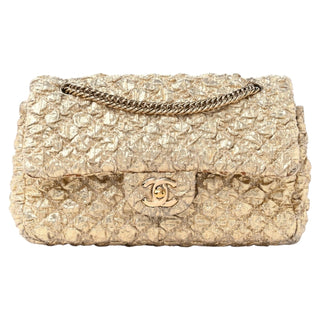 Chanel Gold Metallic Lame Small Double Flap Bag With Gold Hardware