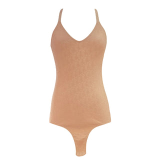 Christian Dior Nude Logo Embossed Stretch Knit Bodysuit
