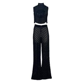 Christian Dior Black Crochet Lace Crop Top & Trousers 2 Pieces Set