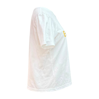 Balmain White Cotton T-Shirt with Gold Foil Logo & Signature Shoulder Buttons