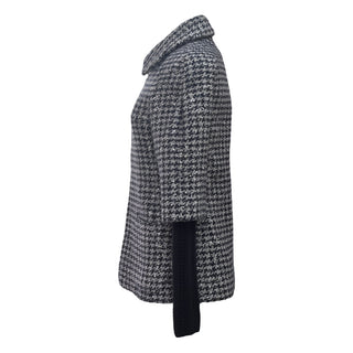 Chanel Navy & White Houndstooth Tweed Jacket with Knit Underlay Sleeves