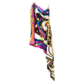 Versace Multicolor Baroque Print Asymmetric Silk Mini Dress