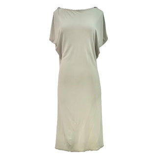 Hermes Beige Draped Back Dress with Brown Leather T-Strap Detail