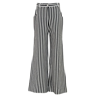 Chanel La Pausa Black & White Stripe Wide Leg Wool Trousers