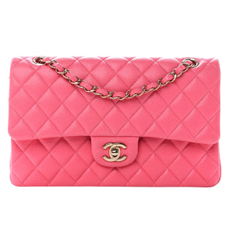 Chanel Pink Shiny Caviar Quilted Medium Double Flap Bag With Gold Hardware