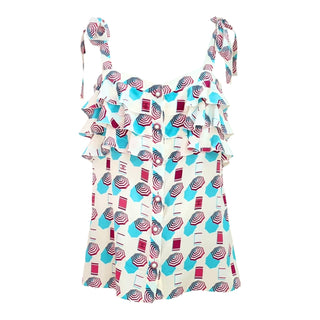 Chanel Beach Series Silk Ruffle Strap Top