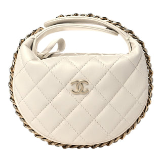 Chanel White Lambskin Quilted Gold Chain Around Pouch