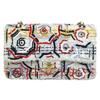 Chanel Multicolor Embroidered Tweed Classic Medium Double Flap Bag
