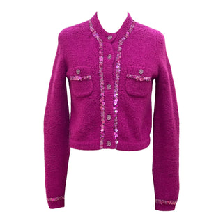 Chanel Fuchsia Sequin Embellished Cropped Cashmere Cardigan
