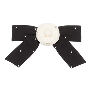 Chanel Black Bow & White Crystal CC Detailing Camellia Hair Clip