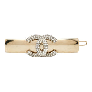Chanel Gold Metal & Crystal CC Hair Barrette