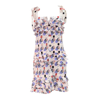 Chanel Purple Printed Geometric Ruffle Mini Sleeveless Dress