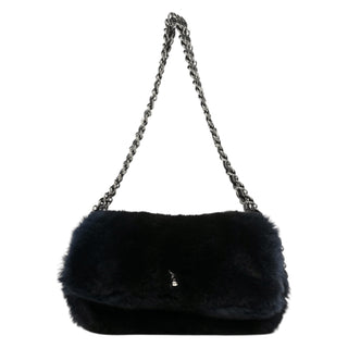 Chanel Navy Rabbit Fur Triple Chain Flap Bag