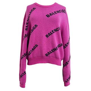 Balenciaga Fuchsia Logo Intarsia Knit Sweater