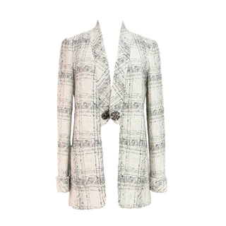 Chanel White & Black Tweed Jewel Button Longline Jacket
