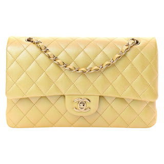 Chanel Yellow Iridescent Caviar Quilted Medium Double Flap Bag