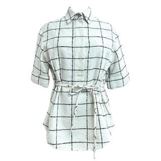 Chanel White & Black Checkered Tweed Belted Top