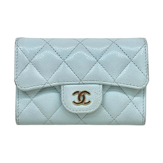 Chanel Light Blue Caviar Quilted Flap Card Holder Wallet