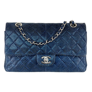 Chanel Blue Lizard Medium Double Flap Bag With Palladium Hardware