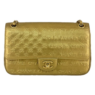 Chanel Limited Edition Gold CC Logo Embossed Paris-Dallas Medium Double Flap Bag