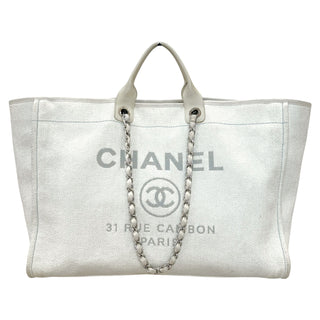 Chanel White & Grey Canvas Large Deauville Tote Bag