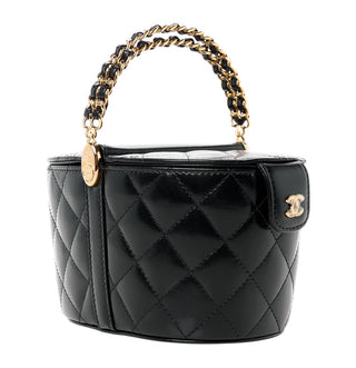 Chanel Black Lambskin Quilted Chain Top Handle Vanity With Chain