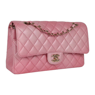 Chanel Pink Iridescent Ombre Goatskin Quilted Medium Double Flap Bag With GHW